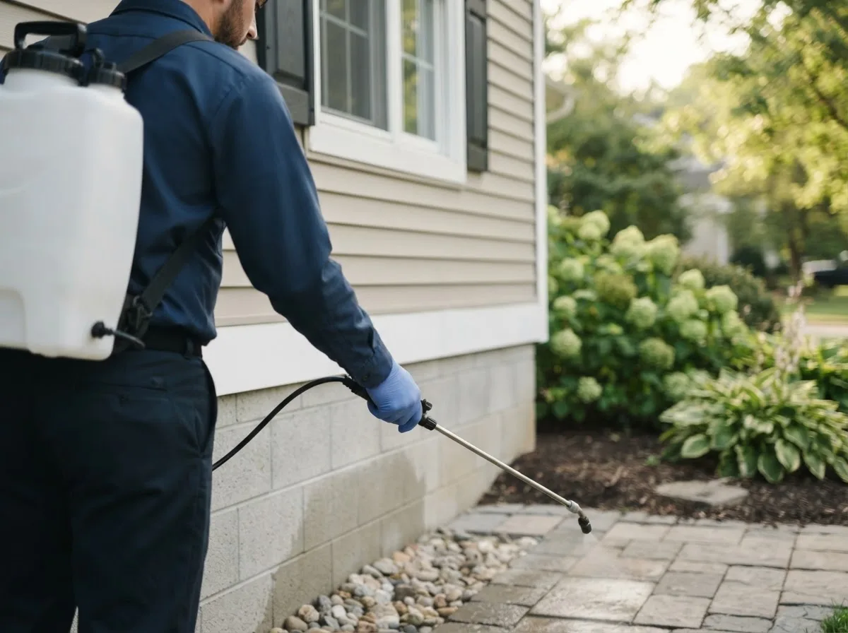 Pest control technician inspecting a home in Dixon, NM